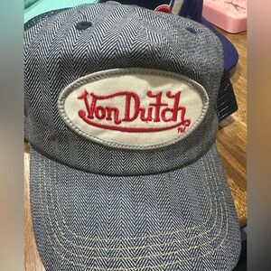 Von Dutch Blue and red writing stripes men women trucker hat